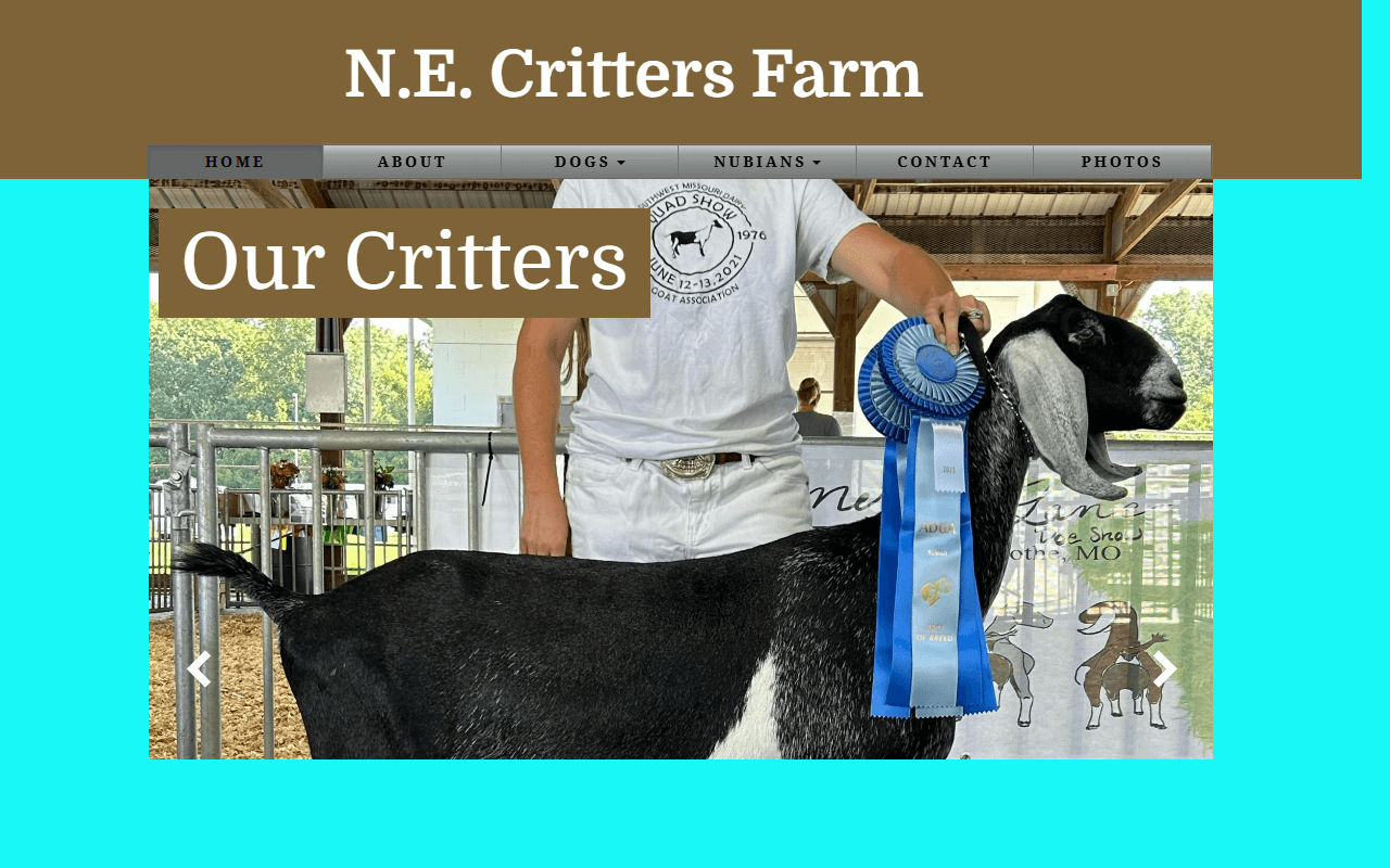 N.E. Critters Farm homepage screenshot